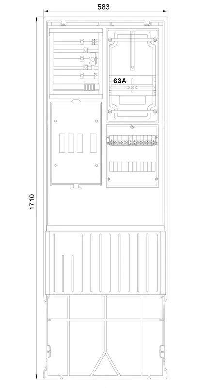 计量接入柱 2-列, H=1710 mm, 3.HZ, 罩盖封闭式, ZAS172-2-ZK-TSG-HAK-HG