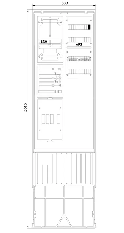 计量接入柱 2-列, H=2010 mm, 3.HZ, 罩盖封闭式, ZAS202-2-ZK-APZ-TSG-HAK-HG