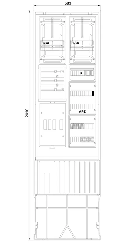 计量接入柱 2-列, H=2010 mm, 2-3.HZ, 罩盖带箱门, ZAS202-2-2ZK-APZ-TSG-HAK-HT
