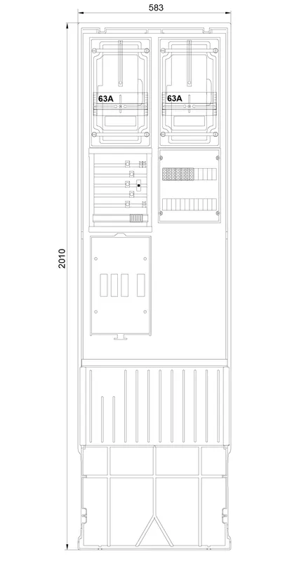 计量接入柱 2-列, H=2010 mm, 2-3.HZ, 罩盖带箱门, ZAS202-2-2ZK-TSG-HAK-HT
