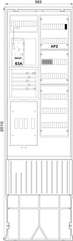 计量接入柱 2-列, H=2010 mm,eHZ 16 mm²,不含罩盖, ZAS202-2-eHZ16-V-APZ-HAK-HO
