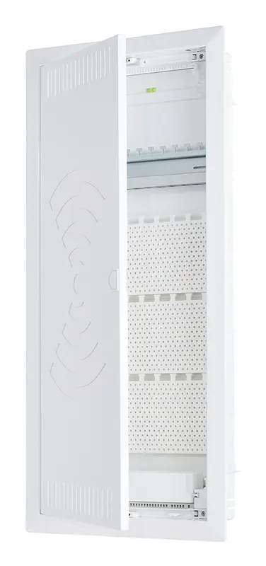 HW/UP 通信配电箱 4r., Jumbo48KW, 带 W-LAN 箱门, 配线架, 插座 3 联