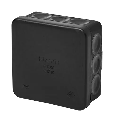 FR 分线盒 E1310 黑色, 85×85×37 mm, IP55, 黑色/黑色, 不含固定耳,带穿刺膜